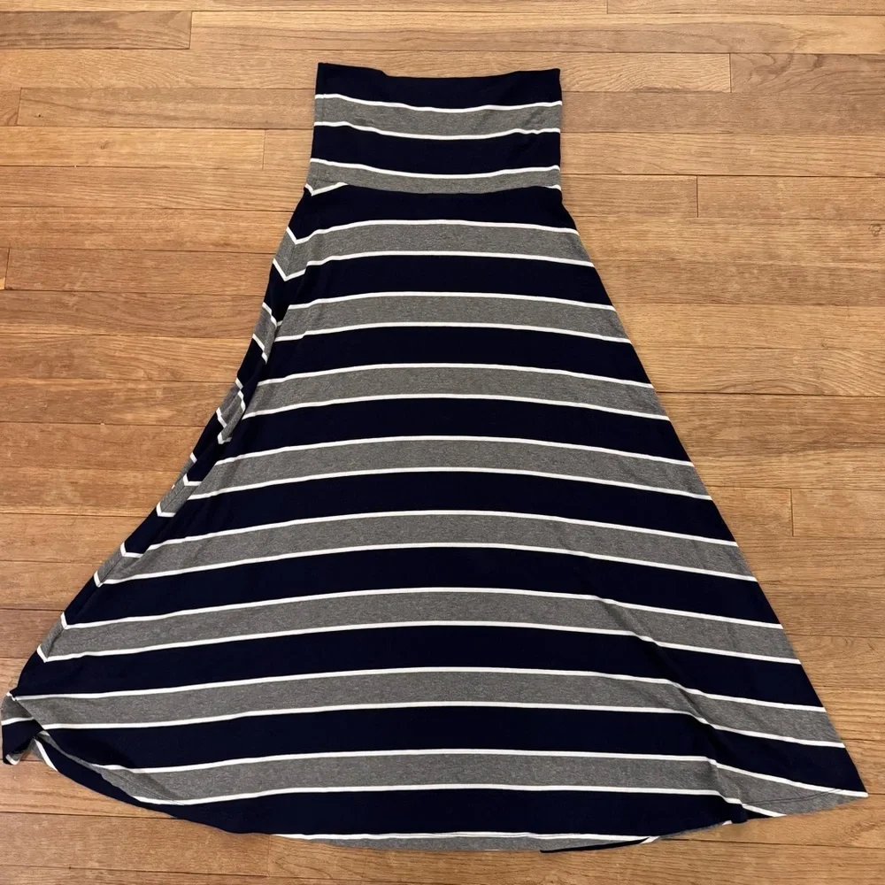 Gap navy gray white stripe jersey a-line maxi skirt size small S
 b70 - Picture 5 of 5